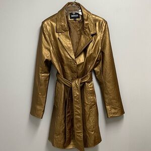 Metrostyle 100% leather Gold Women's Trench Coat size 14